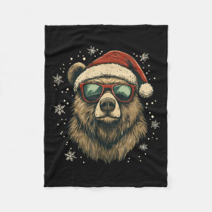 Grizzly Bear Santa Hat Funny Cute Animal Lover Chr Fleece Blanket