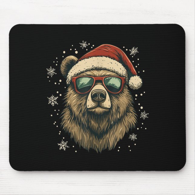 Grizzly Bear Santa Hat Funny Cute Animal Lover Chr Mouse Pad (Front)