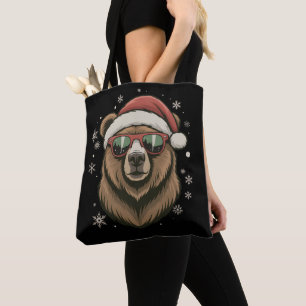 Grizzly Bear Santa Hat Funny Cute Animal Lover Tote Bag