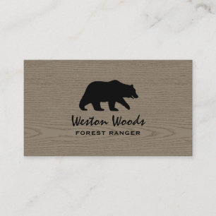 Grizzly Bear Silhouette on Faux Wood Business Card