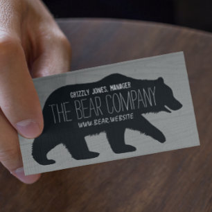 Grizzly Bear Silhouette Rustic Weathered Faux Wood Business Card