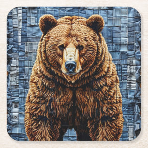Grizzly bear square paper coaster