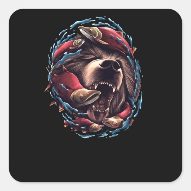 Grizzly bear square sticker (Front)