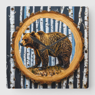 Grizzly Bear Square Wall Clock