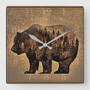 Grizzly Bear Square Wall Clock