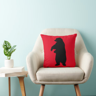 GRIZZLY BEAR STANDING RED CABIN DECOR PILLOW