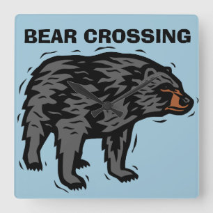Grizzly Bear Wall Clocks, Bear Crossing Square Wal Square Wall Clock