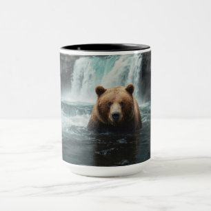 Grizzly Bear & Waterfall Wildlife Design Mug