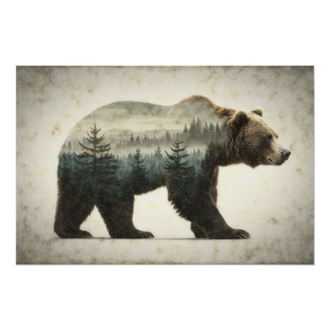 Grizzly Bear Wilderness Art Poster (Front)