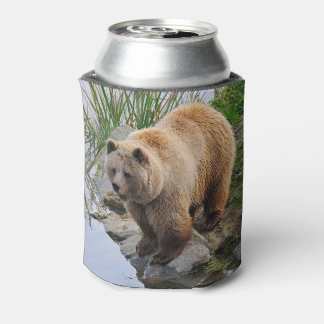 Grizzly Bear Wildlife Animal Photograph Can Cooler (Can Back)