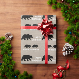 Grizzly Bear with Cubs   Birthday   Custom Text Wrapping Paper