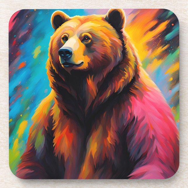 Grizzly Bear with Northern Lights Coaster (Front)