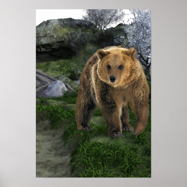 Grizzly Bear Woodland Cabin Style Poster (Front)