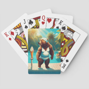Grizzly Bears At The Pool Playing Cards