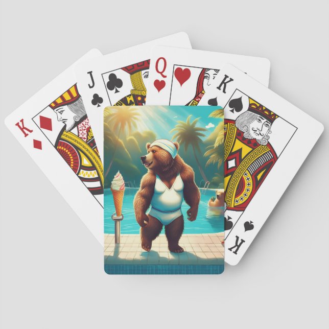 Grizzly Bears At The Pool Playing Cards (Back)