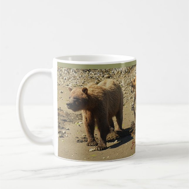 Grizzly Bears Wildlife Art Coffee Mug (Left)