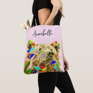 Grizzly Colourful Modern - Custom Name - Pink Blus Tote Bag
