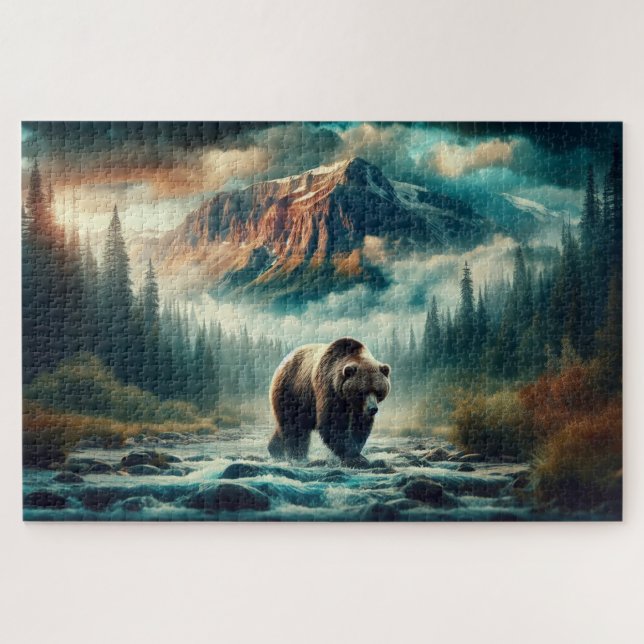 Grizzly Crossing, Grizzly Bear, Mountain Landscape Jigsaw Puzzle (Horizontal)