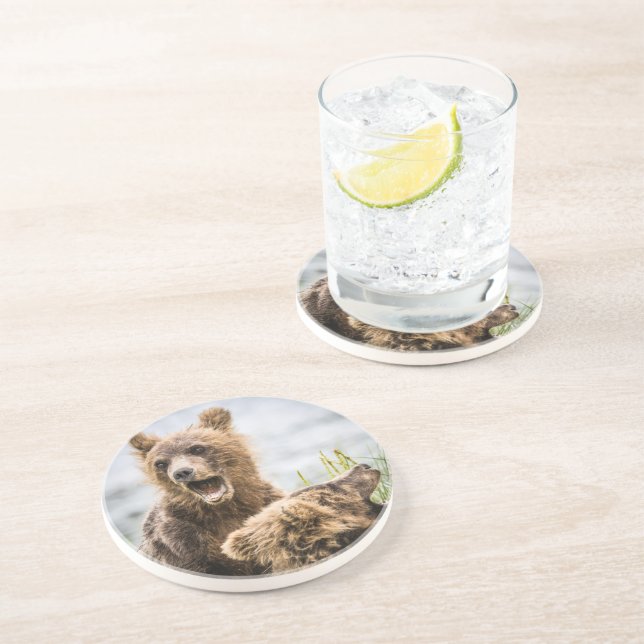 Grizzly Cubs Looking For Their Mum Coaster (Side)