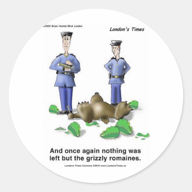 Grizzly Romaines Bear/Lettuce Cartoon Gifts & Tees Classic Round Sticker (Front)