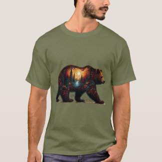 Grizzly silhouette against mountains  T-Shirt