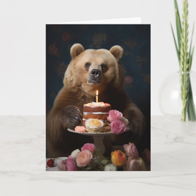 Grizzy Bear with Birthday Cake Card (Front)