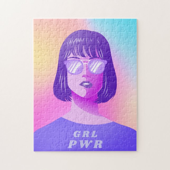 GRL Power Typography & Girl Feminist Purple Hair   Jigsaw Puzzle (Vertical)