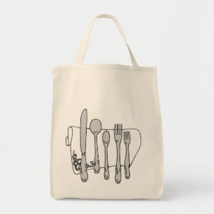 Groceries Dinnerware Black White Art Canvas Tote Bag