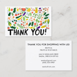 Groceries Fruits Veggies Colourful Thank You Order Business Card