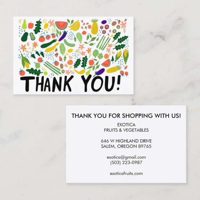 Groceries Fruits Veggies Colourful Thank You Order Business Card (Front/Back)