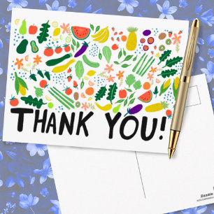 Groceries Fruits Veggies Colourful Thank You Postcard