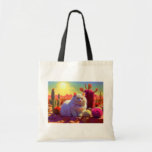 Grocery Bag with Cat Illustration