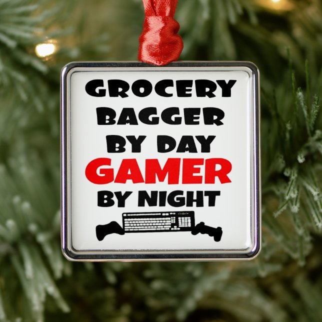 Grocery Bagger Loves Playing Video Games Metal Ornament (Tree)