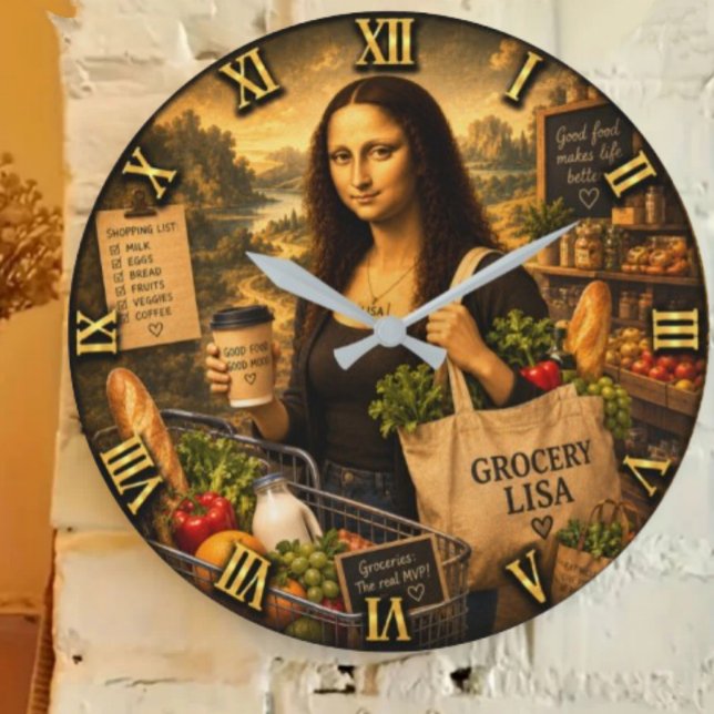 Grocery Funny Mona Lisa Shopping Lover  Gift Large Clock (Creator Uploaded)