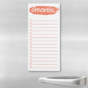Grocery List   Coral Paint Smudge Hand-Lettered Magnetic Notepad