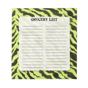 Grocery List Lime Black Zebra Stripe Print Art Notepad
