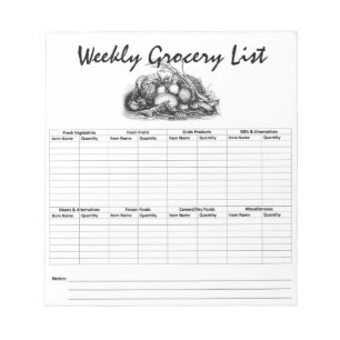 grocery list notepad