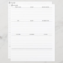Grocery List Planner Insert Pages