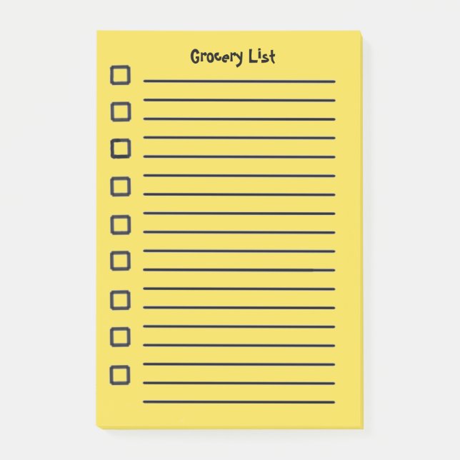 Grocery List Yellow Sticky Notes 2nd Edition (Front)