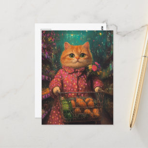 Grocery Shopping Adorable Ginger Cat Postcard