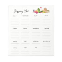 Grocery Shopping Editable List Items Small Notepad