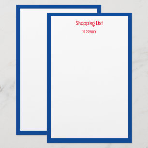 Grocery Shopping List Blue Border Custom Colour Stationery