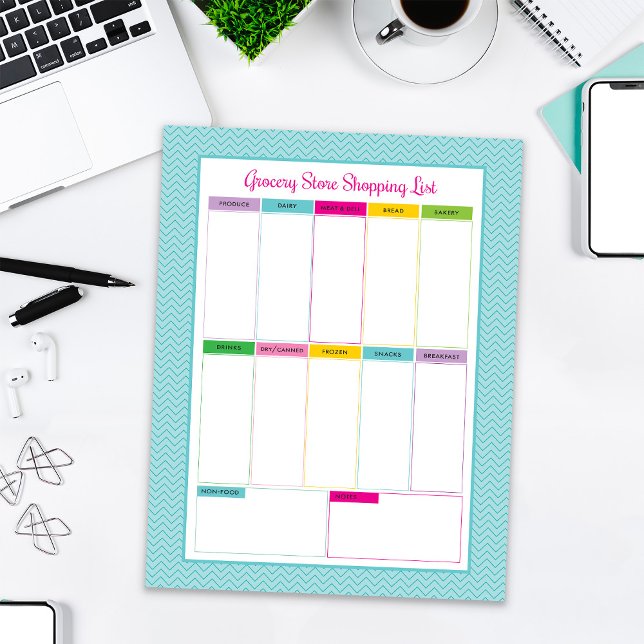 Grocery Store Shopping List Notepad - Aqua Chevron (Creator Uploaded)