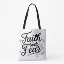 Grocery Tote Bag with Bible Faith Over Fear Floral