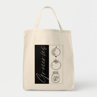 Grocery Tote Bag With Vegetables Bold Black Design