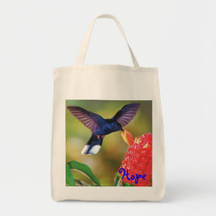 Grocery Tote "Blue Hope Hummingbird " Bag