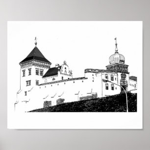 Grodno Belarus Architecture Castle Sketch Poster