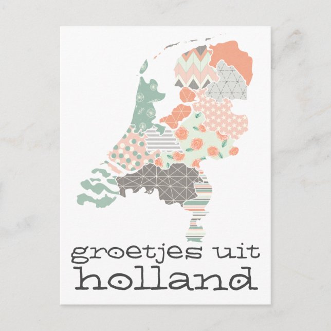Groetjes Uit Holland Province Map Patchwork Style Postcard (Front)
