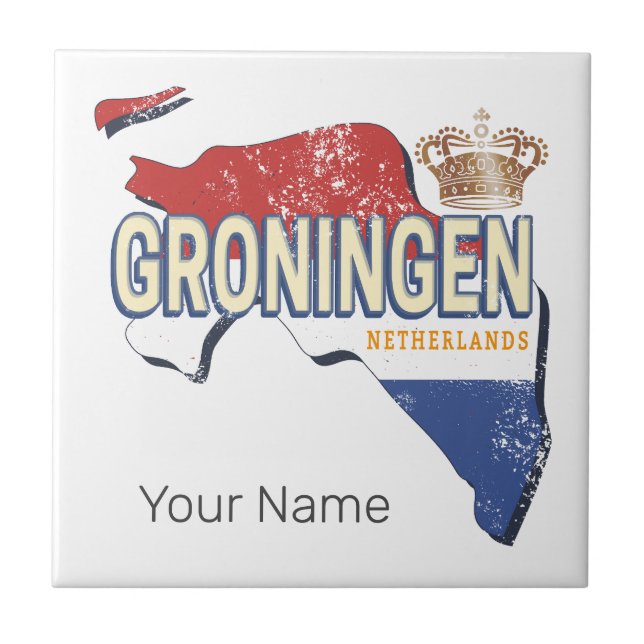 Groningen Netherlands Retro Map Dutch Vintage Ceramic Tile (Front)
