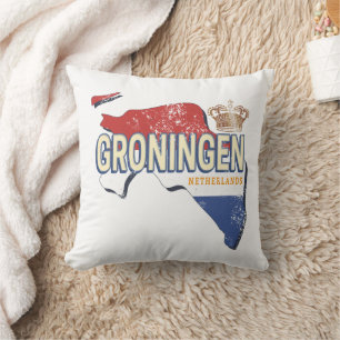Groningen Netherlands Retro Map Dutch Vintage Cushion